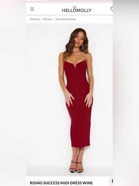 Hello Molly Wine Sculpted Sweetheart Midi Dress